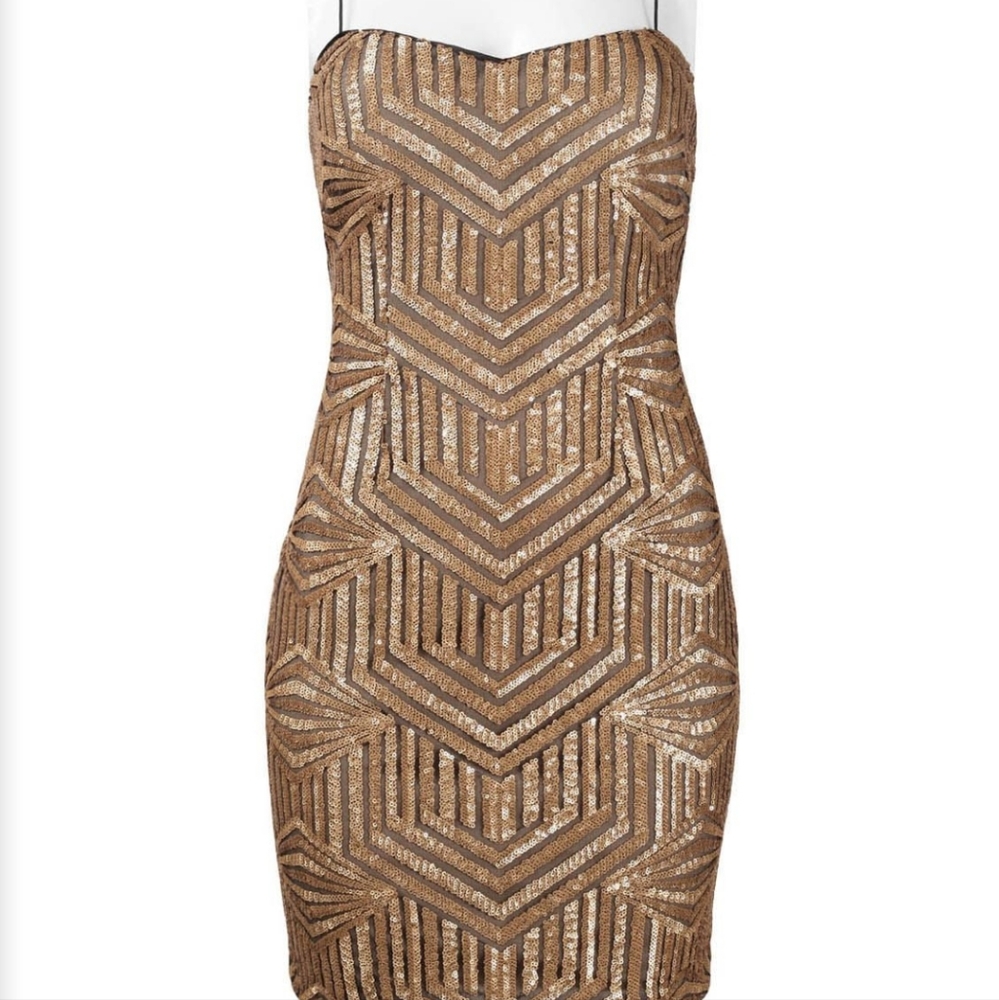 Aidan by Aidan Mattox Black and Gold Sequin Mini Dress